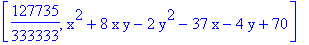 [127735/333333, x^2+8*x*y-2*y^2-37*x-4*y+70]